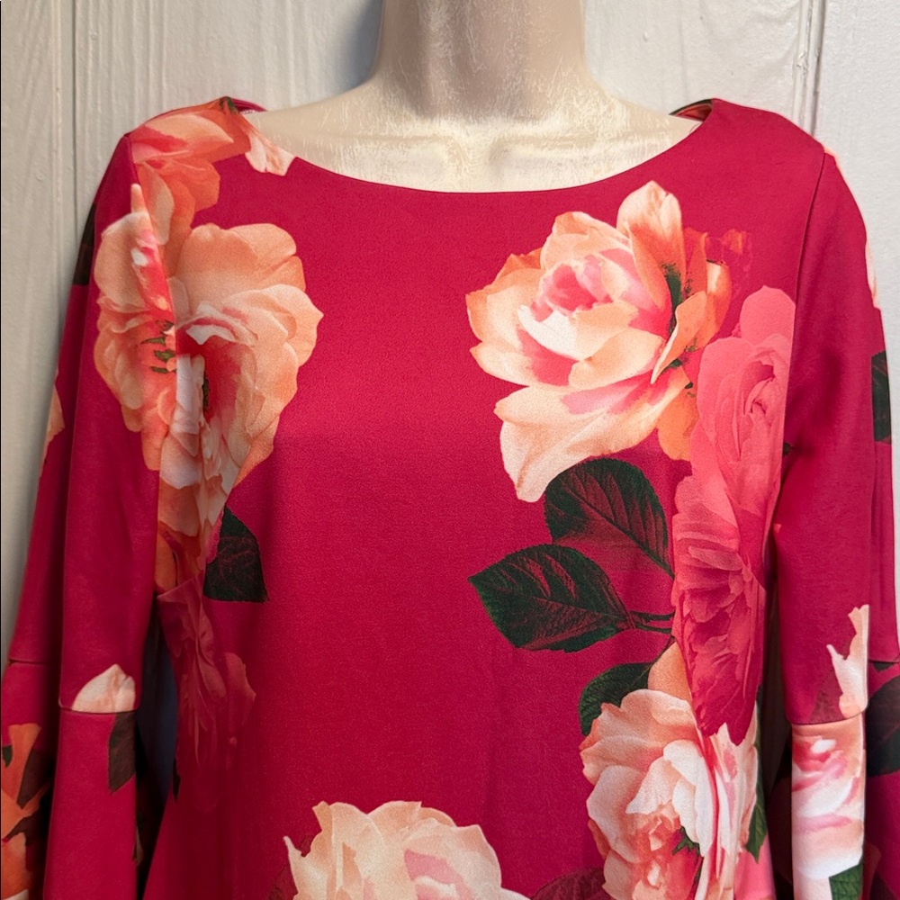 Calvin Klein Fuchsia Floral Midi Dress - Picture 10 of 12